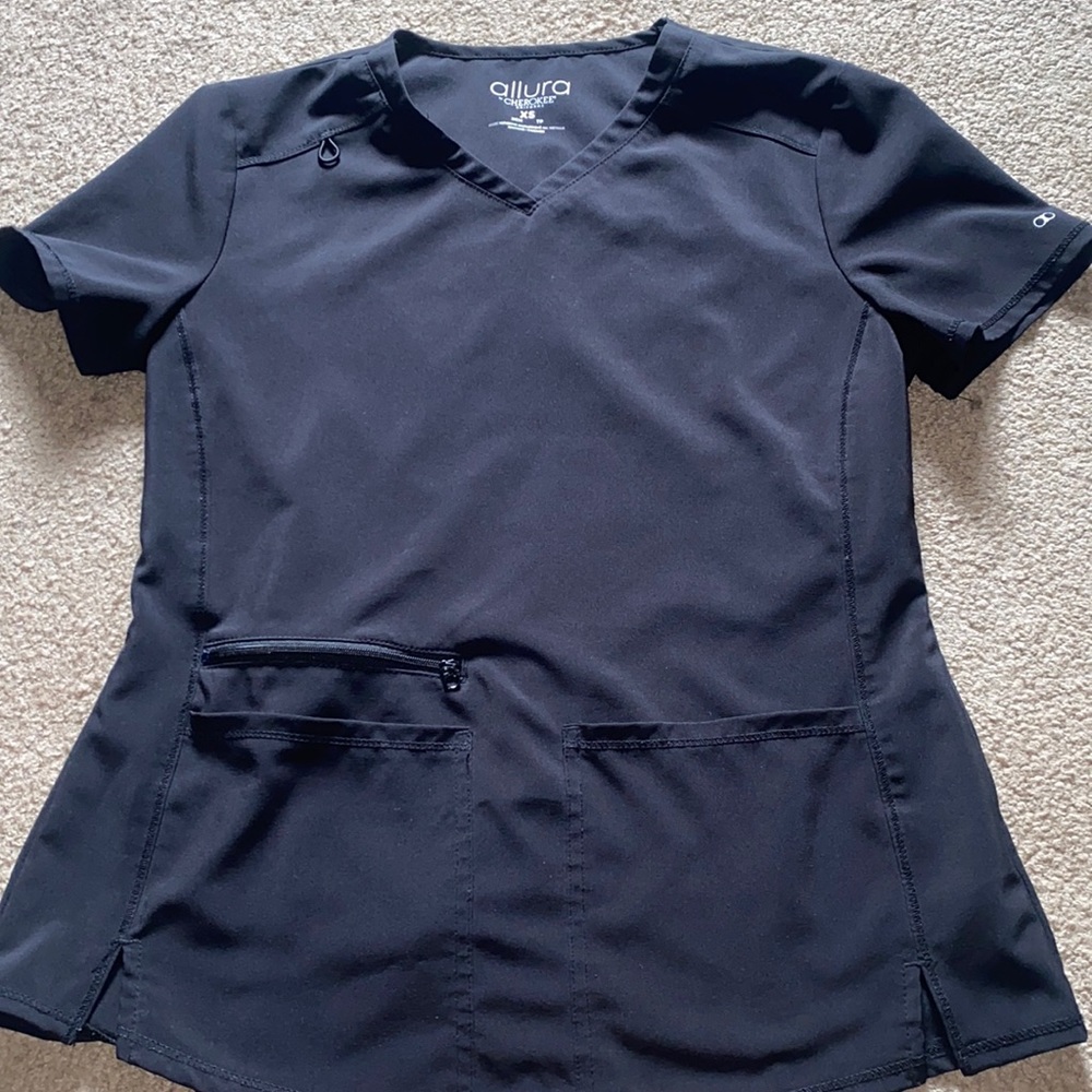 Two allura Cherokee black scrub tops